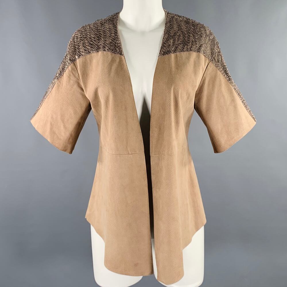 DROME Size S Beige Silver Sheepskin Suede Open Front Casual Top